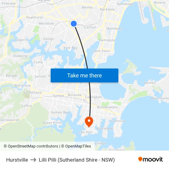 Hurstville to Lilli Pilli (Sutherland Shire - NSW) map