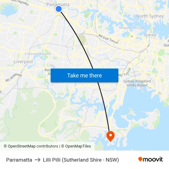 Parramatta to Lilli Pilli (Sutherland Shire - NSW) map