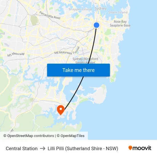 Central Station to Lilli Pilli (Sutherland Shire - NSW) map