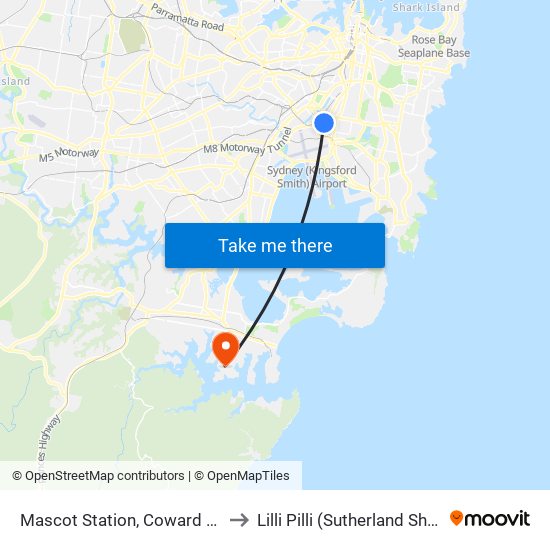 Mascot Station, Coward St, Stand A to Lilli Pilli (Sutherland Shire - NSW) map