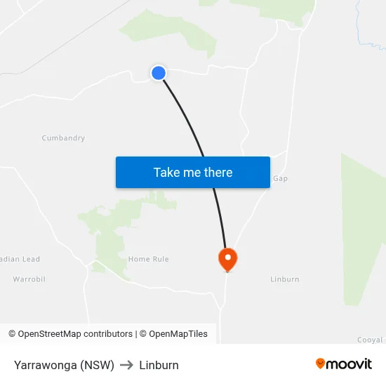 Yarrawonga (NSW) to Linburn map