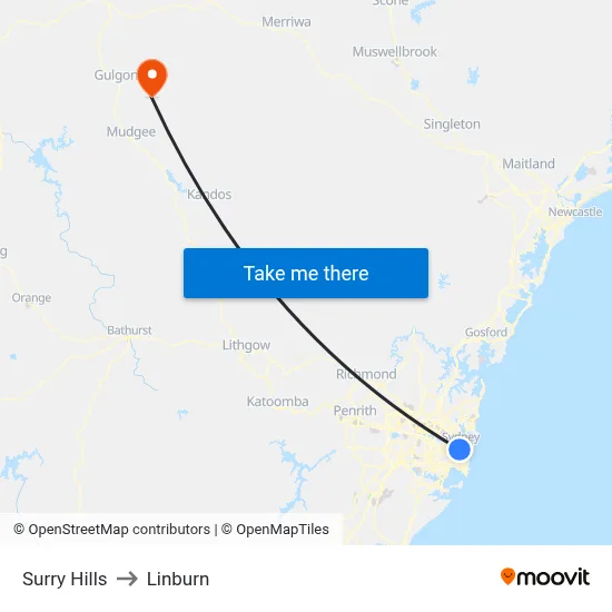 Surry Hills to Linburn map