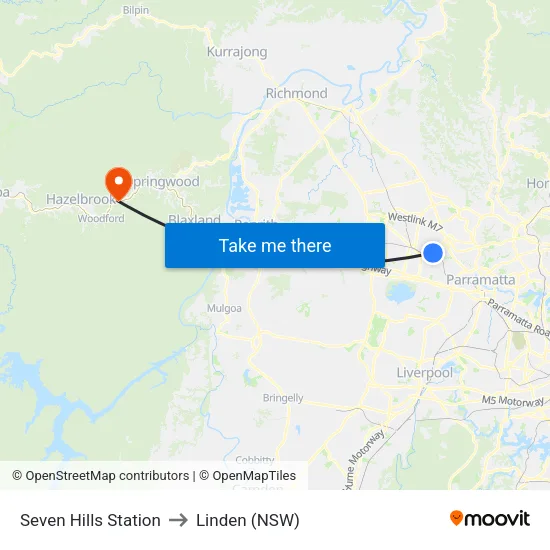 Seven Hills Station to Linden (NSW) map