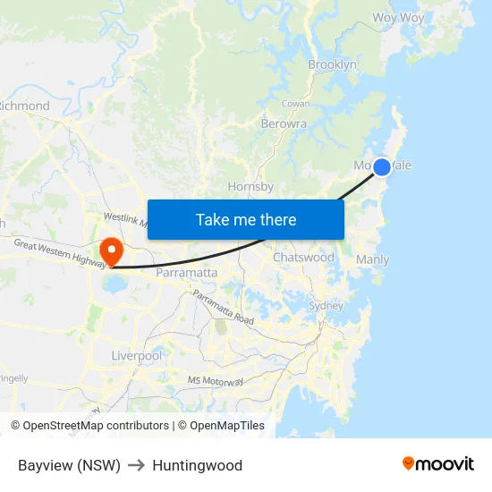 Bayview (NSW) to Huntingwood map