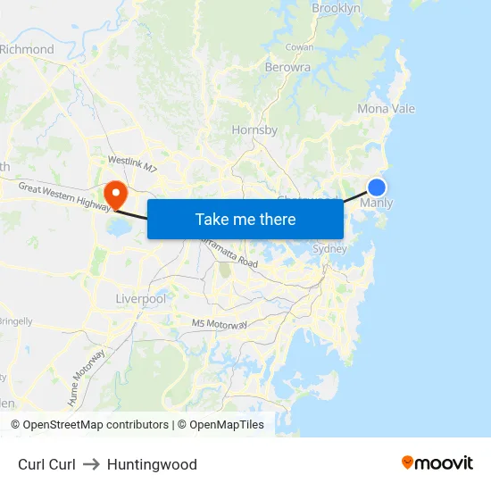 Curl Curl to Huntingwood map