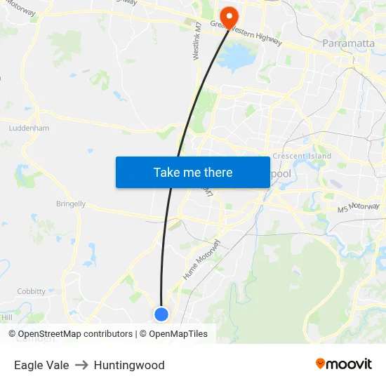 Eagle Vale to Huntingwood map