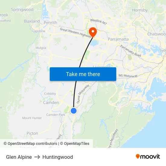 Glen Alpine to Huntingwood map