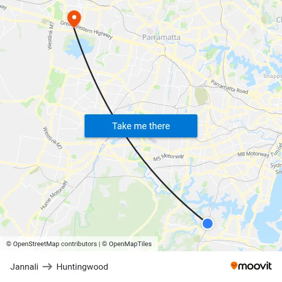 Jannali to Huntingwood map