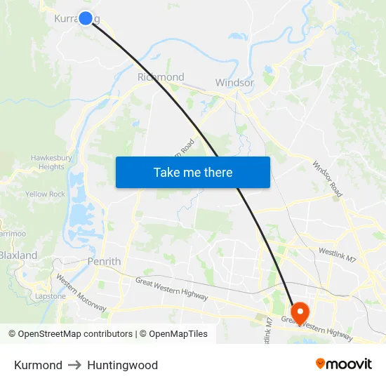 Kurmond to Huntingwood map