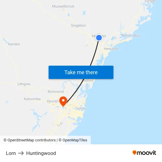 Lorn to Huntingwood map