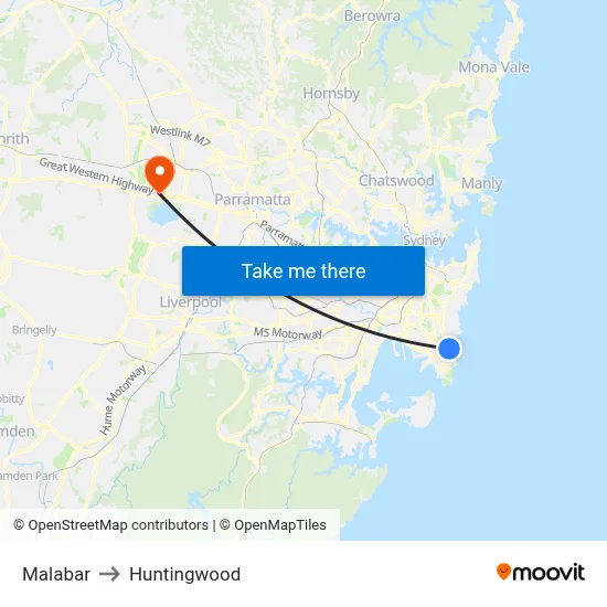 Malabar to Huntingwood map