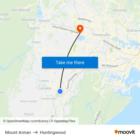 Mount Annan to Huntingwood map