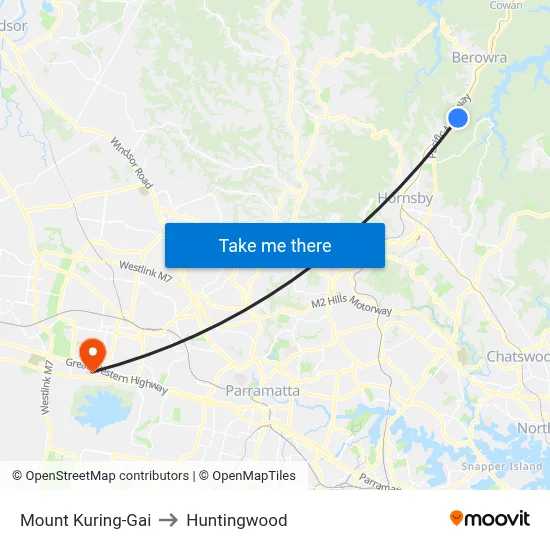Mount Kuring-Gai to Huntingwood map