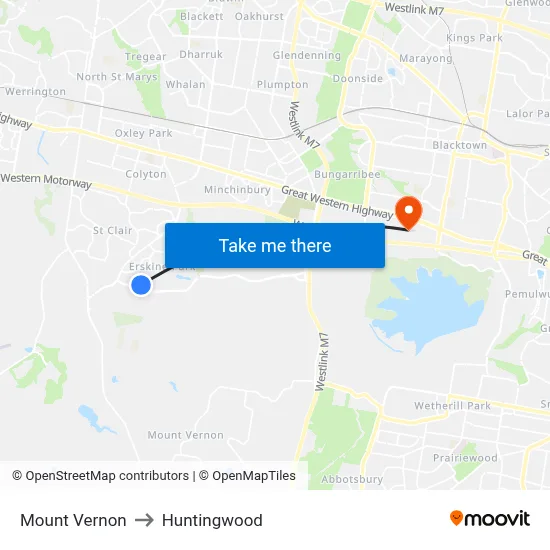 Mount Vernon to Huntingwood map