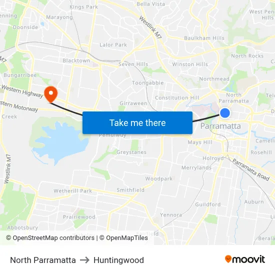 North Parramatta to Huntingwood map