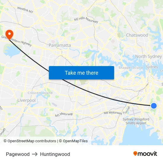 Pagewood to Huntingwood map