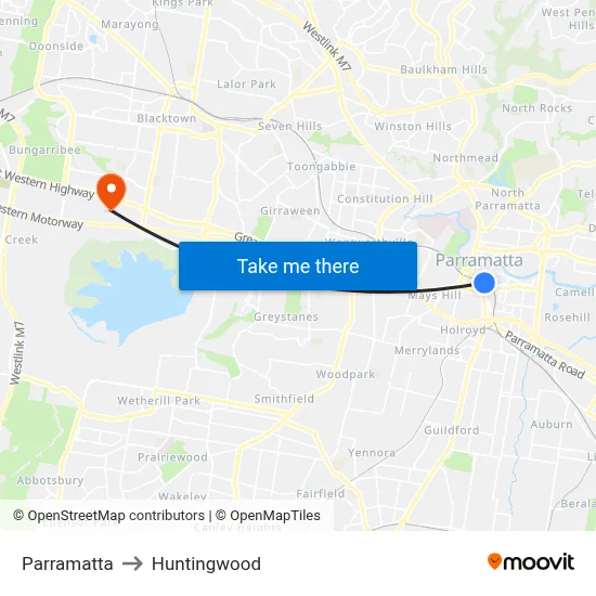 Parramatta to Huntingwood map