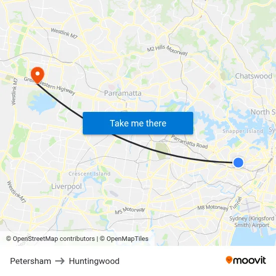 Petersham to Huntingwood map