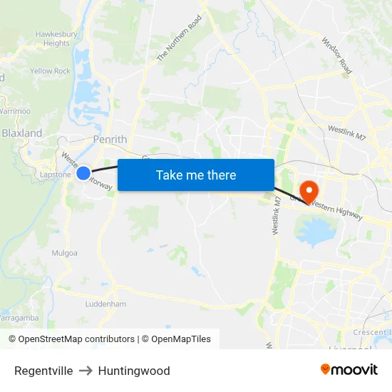 Regentville to Huntingwood map