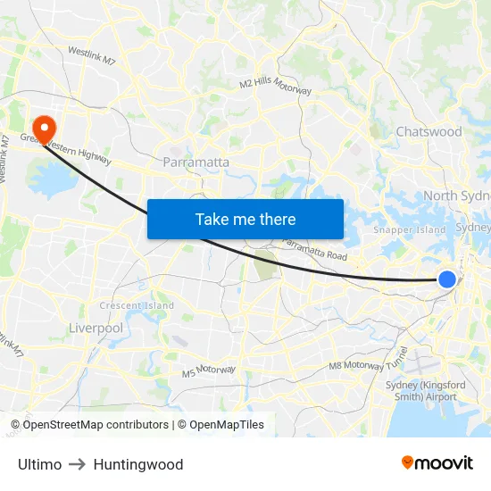 Ultimo to Huntingwood map