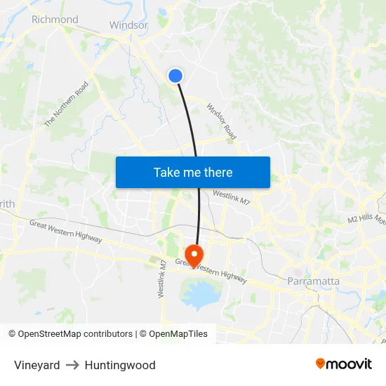 Vineyard to Huntingwood map