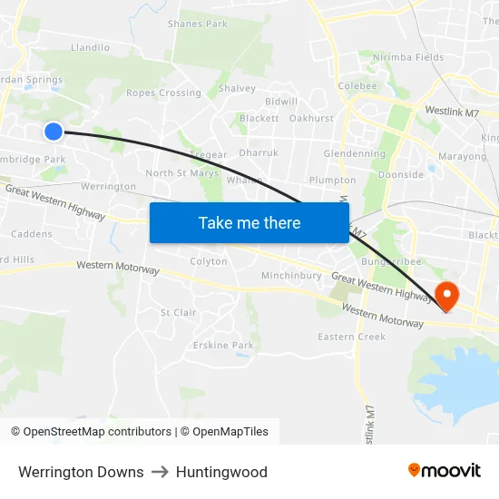 Werrington Downs to Huntingwood map