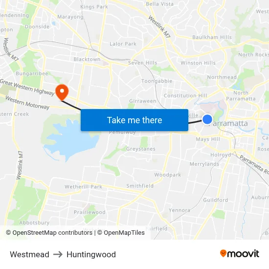 Westmead to Huntingwood map