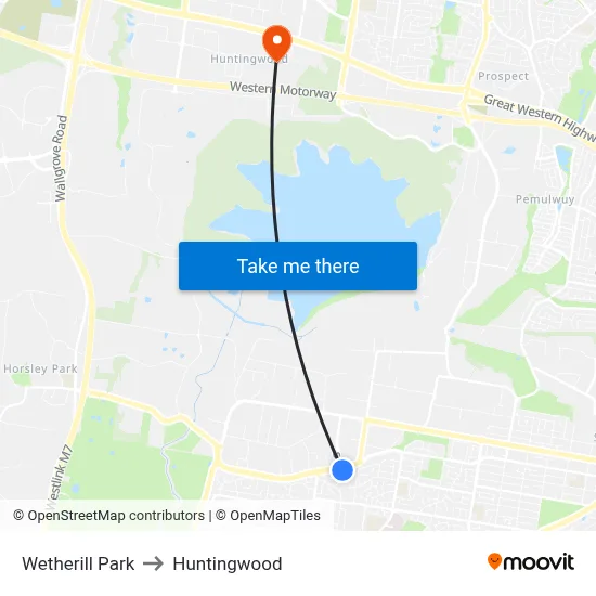 Wetherill Park to Huntingwood map