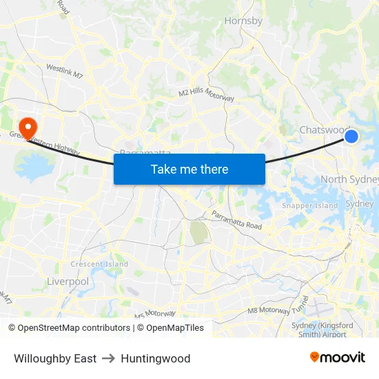 Willoughby East to Huntingwood map