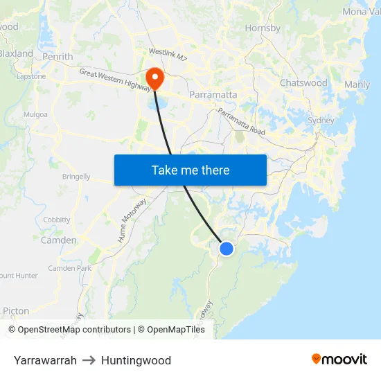 Yarrawarrah to Huntingwood map