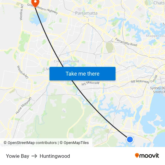 Yowie Bay to Huntingwood map