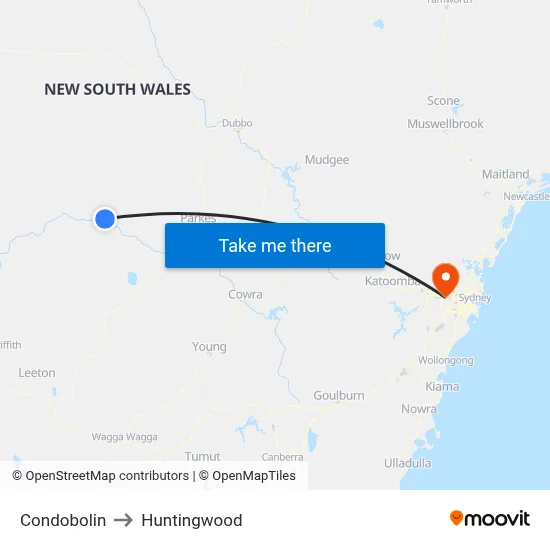 Condobolin to Huntingwood map