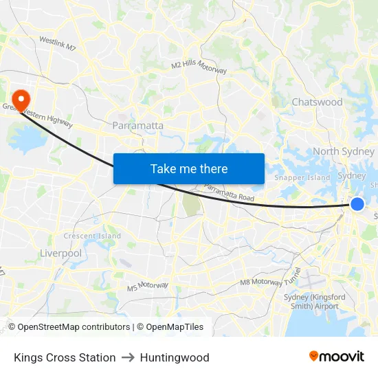 Kings Cross Station to Huntingwood map