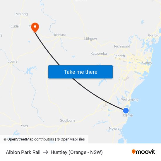 Albion Park Rail to Huntley (Orange - NSW) map