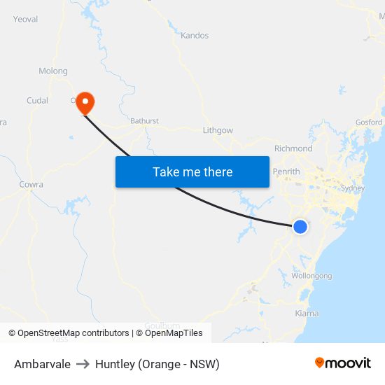 Ambarvale to Huntley (Orange - NSW) map