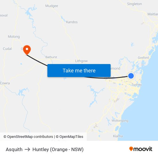 Asquith to Huntley (Orange - NSW) map