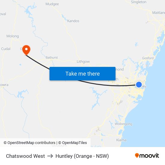 Chatswood West to Huntley (Orange - NSW) map