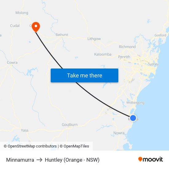 Minnamurra to Huntley (Orange - NSW) map