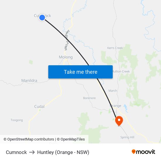 Cumnock to Huntley (Orange - NSW) map