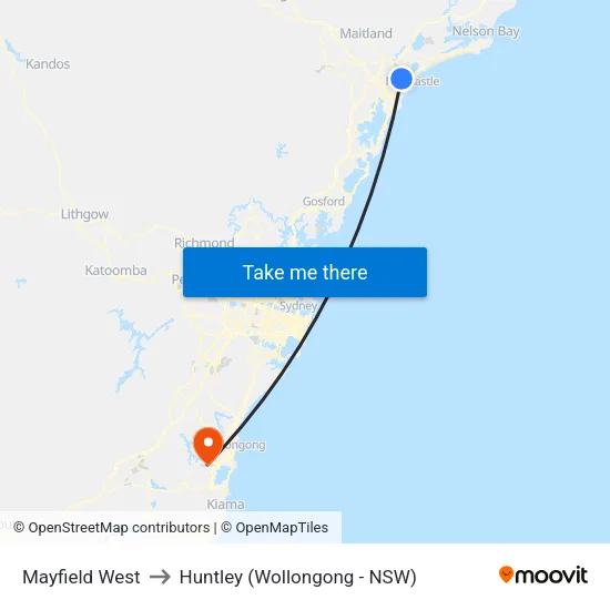 Mayfield West to Huntley (Wollongong - NSW) map