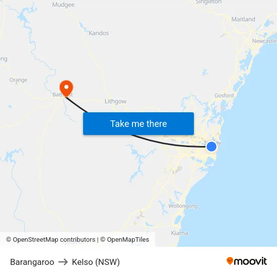 Barangaroo to Kelso (NSW) map