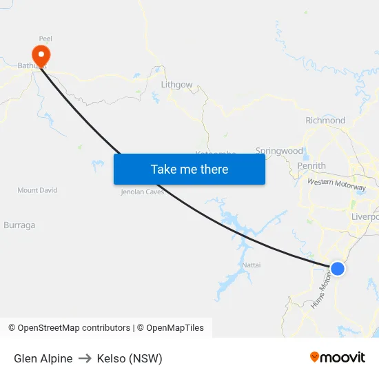 Glen Alpine to Kelso (NSW) map