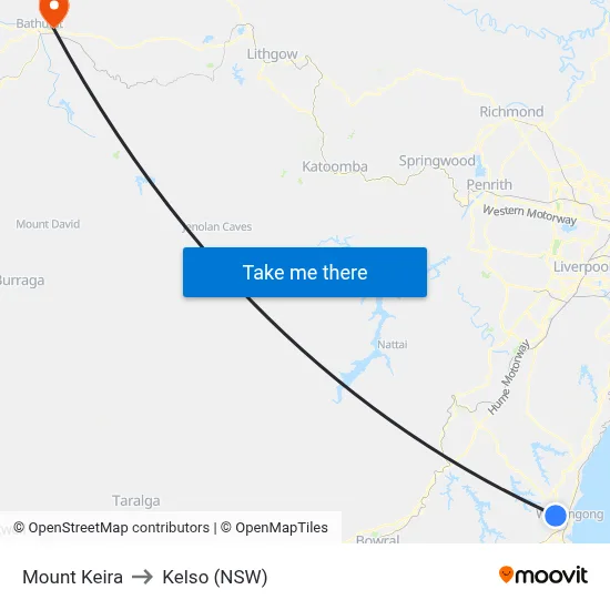 Mount Keira to Kelso (NSW) map