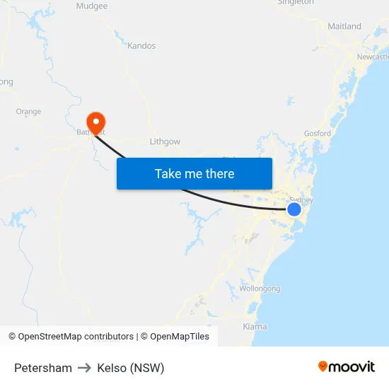 Petersham to Kelso (NSW) map