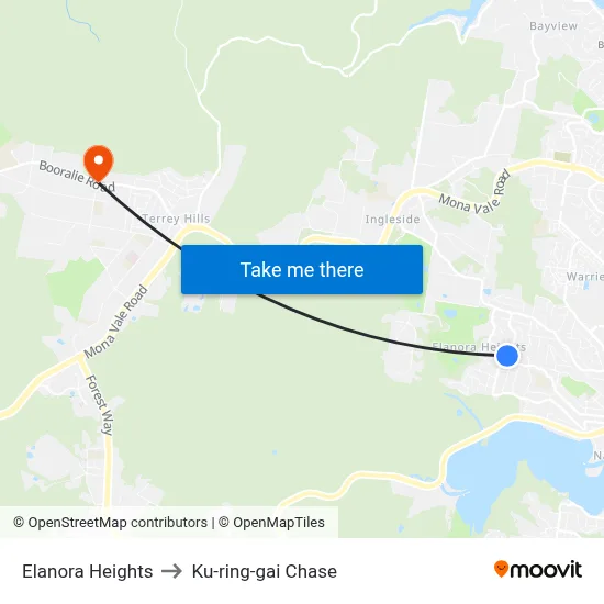 Elanora Heights to Ku-ring-gai Chase map