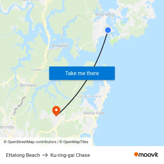 Ettalong Beach to Ku-ring-gai Chase map