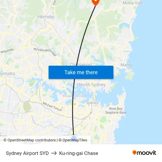 Sydney Airport SYD to Ku-ring-gai Chase map
