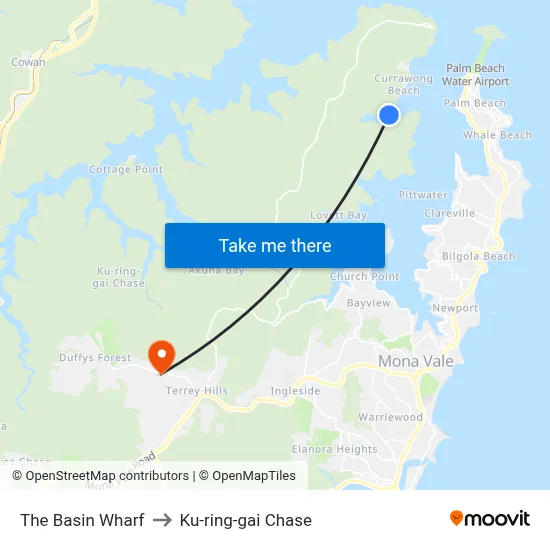 The Basin Wharf to Ku-ring-gai Chase map