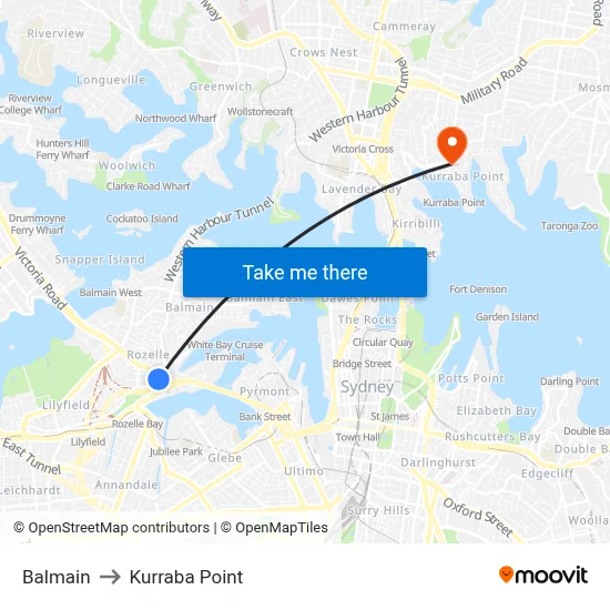 Balmain to Kurraba Point map