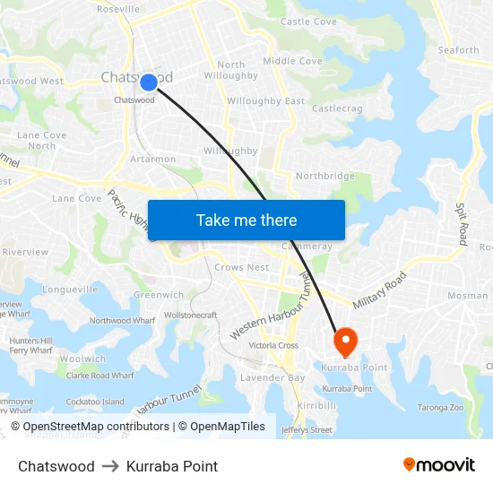 Chatswood to Kurraba Point map